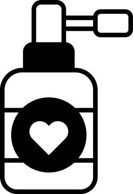 Üzerinde kalp olan mavi bir şişe. Kalp kırmızı ve sarıdır. Şişede 