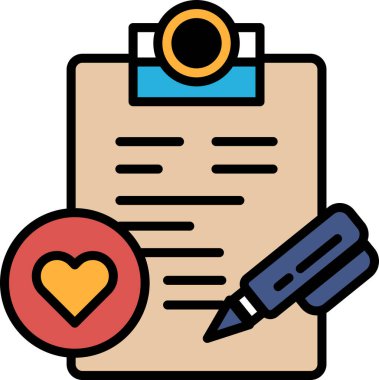 Üzerinde kalem ve kalp olan bir kağıt parçası.