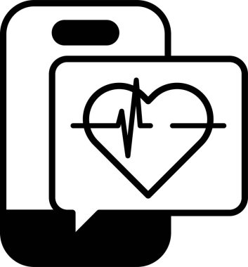 Üzerinde siyah beyaz bir çizgi olan bir kalp telefonun yanında gösteriliyor. Kalp mavi bir kutuyla çevrilidir ve telefon arka plandadır. Kalp sağlığını izleme kavramı