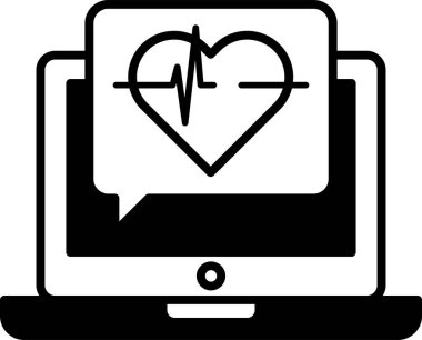 Kalp ve damar yolu olan bir bilgisayar monitörü.