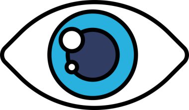 Ortasında siyah nokta olan mavi ve beyaz bir göz. Göz bir çizgi film tarzında çizilir.