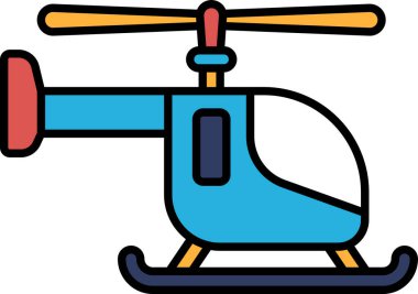 Sarı pervaneli mavi ve kırmızı bir helikopter. Helikopter çizgi film tarzında çizilmiş.