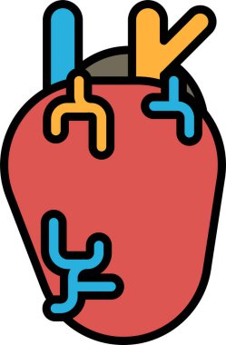 Mavi ve sarı damarlı bir karikatür kalbi.