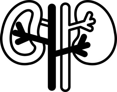 Siyah beyaz çizgili bir çift böbrek çizimi. Çizim bir çizgi film tarzında ve neşeli, neşeli bir havası var.