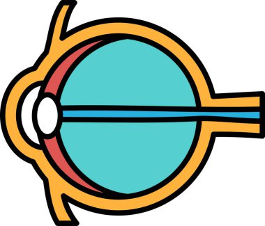 The eye is drawn in a cartoon style with a blue and orange color scheme. The eye is surrounded by a white background clipart