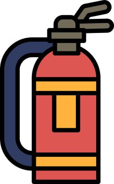 Sarı etiketli kırmızı bir yangın söndürücü. Kırmızı ve sarı renkler, acil bir durumda yangın söndürücünün önemini vurgulayan koyu ve göz alıcı renklerdir.