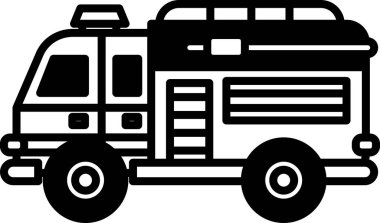 Siyah beyaz çizgili siyah beyaz itfaiye aracı. İtfaiye arabası çizgi film tarzında çizilmiş.