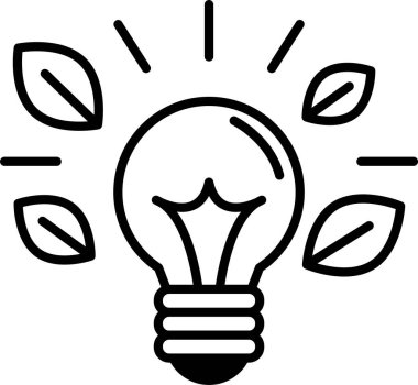 Etrafında yapraklar olan bir ampul. Büyüme ve aydınlanma kavramı