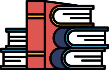 Üstünde kırmızı bir kitap olan bir yığın kitap. Kitaplar öyle bir istiflenmiş ki, düşecekmiş gibi görünüyorlar.