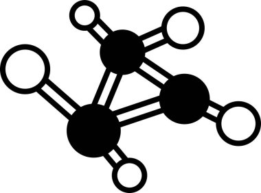 Bir molekülün çizimi ve onu diğer moleküllere bağlayan bir çizgi. Molekül kırmızı ve sarı.
