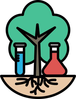 Ağaç gövdeli ve yerde iki deney şişesi olan bir ağaç. Ağaç içinde 