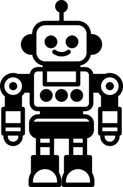 Siyah beyaz parçaları olan bir robot gülümsüyor.