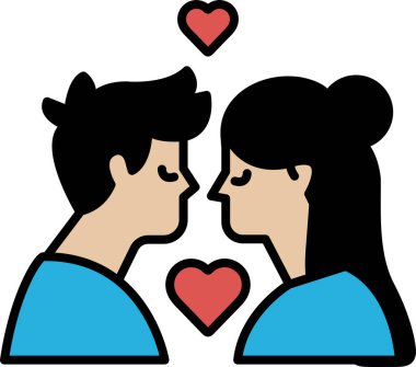 Bir adam ve bir kadın birbirlerini öpüyorlar ve bir kalp tutuyorlar.