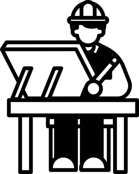 stock vector Illustration of an architect with a drafting table in line style.