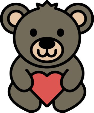 Göğsünde kalp olan bir oyuncak ayı. Ayı gülümsüyor ve mutlu.