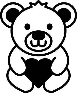 Göğsünde kalp olan bir oyuncak ayı. Ayı gülümsüyor ve mutlu.