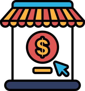 Bir mağaza vitrininde bir dolar işareti sergilenir. Dolar işareti kırmızı ve sarı çerçeveyle çevrili.