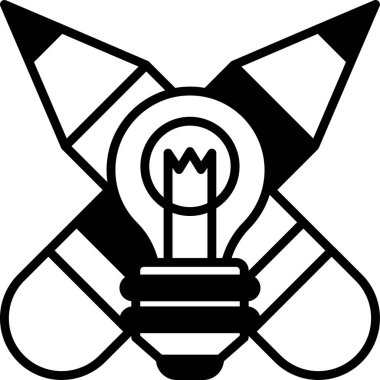 Bir ampul kalemlerle çevrilidir. Kalemler farklı renklerde ve çapraz olarak düzenlenmiş. Yaratıcılık ve ilham kavramı, çünkü ampul bir fikir kıvılcımını temsil ediyor.