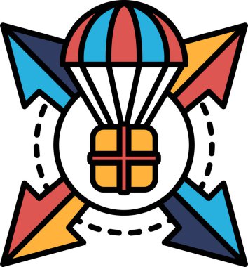 Üzerinde bir kutu olan kırmızı, mavi ve sarı şemsiye renkli bir grafik. Kutuda 