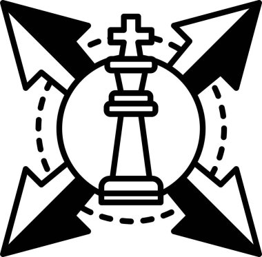 Satranç taşının üzerinde farklı yönleri gösteren oklar var. Stratejik düşünme ve karar verme kavramı