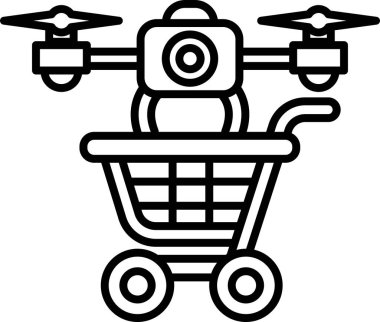 Bir İHA bir alışveriş arabasının üzerinde süzülüyor. Drone bir kamera ile donatılmıştır ve fotoğraf çekmeye hazırdır.