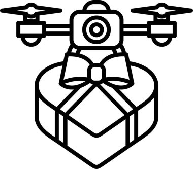 Bir dron elinde sarı bir yay olan kırmızı bir kutunun üzerinde süzülüyor. İnsansız hava aracı kutuya doğru bakan bir kamera ile donatılmıştır. Heyecan ve beklenti kavramı