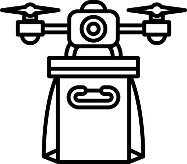 Bir hava aracı bir çantanın üzerinde süzülüyor. İHA mavi ve sarı