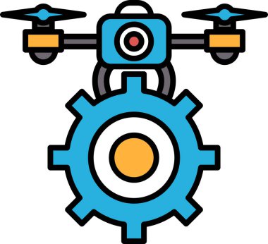 Üzerinde insansız hava aracı olan mavi ve sarı bir vites. Teçhizat görüntünün ana odak noktasıdır, ve kamera onun üzerine yerleştirilir, bir dron ya da benzeri bir cihaz izlenimi verir.