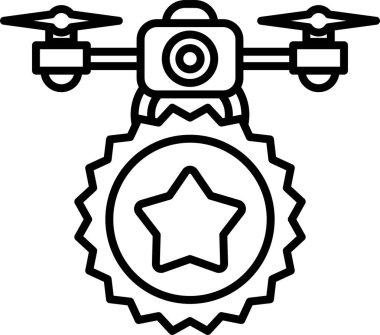 Üzerinde yıldız olan bir dron. İnsansız hava aracı siyah beyaz.