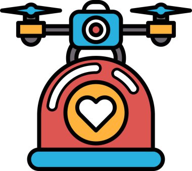 Üzerinde kalp olan kırmızı ve mavi bir dron. İnsansız hava aracı bir kalbe benzeyecek şekilde tasarlandı ve muhtemelen özel durumlar ya da olaylar için kullanılıyor.