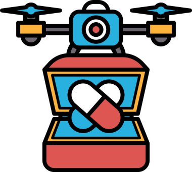 İçinde kamera ve mavi hap olan mavi ve kırmızı bir kutu. Merak ve entrika kavramı. Seyirci kameranın ne yakaladığını merak ediyor.