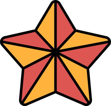 Kırmızı ve sarı renkli bir yıldız. Yıldız, küçük karelerden yapılmış gibi görünen bir şekilde çizilir.