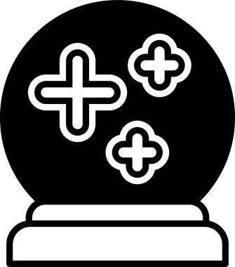 Üzerinde üç yıldız olan beyaz ve siyah bir kristal küre. Top kırmızı bir zeminde duruyor.