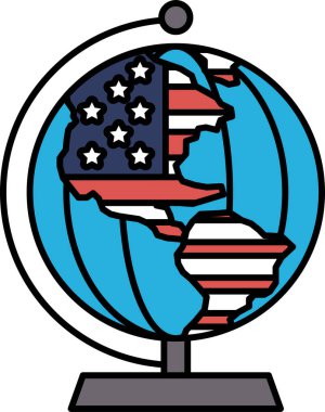 Üzerinde Amerika Birleşik Devletleri 'nin olduğu bir küre. Dünya mavi ve beyazdır. Yıldızlar kırmızı, beyaz ve mavi.