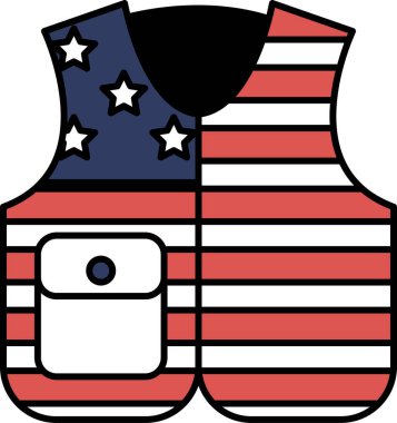 Üzerinde Amerikan bayrağı olan bir yelek. Yelek kırmızı, beyaz ve mavi. Yıldızlar bayrağın ortasında.