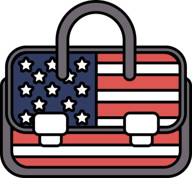 Üzerinde yıldızlar olan kırmızı, beyaz ve mavi bir bavul. Bavul Amerika Birleşik Devletleri 'nin bir sembolüdür.