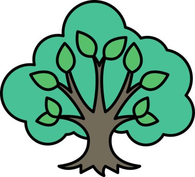 Yeşil yapraklı ve kahverengi gövdeli bir ağaç. Ağaç görüntünün ana odak noktasıdır. Yapraklar yayılmış ve gövdesi kalın. Ağaç beyaz bir arka planla çevrilidir.