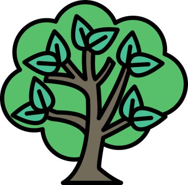 Yeşil yapraklı ve kahverengi gövdeli bir ağaç. Ağaç bir çizgi film tarzında çizilir. Ağaç, yaşamın ve büyümenin sembolüdür.