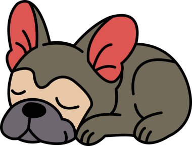 Kırmızı kulaklı çizgi film köpeği uyuyor. Köpek kahverengidir ve kulaklarında bir yay vardır.