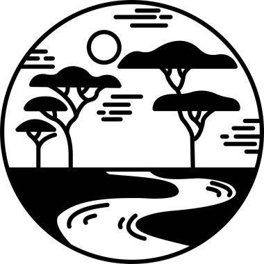 Ağaçlı bir çember ve ortasında bir nehir.