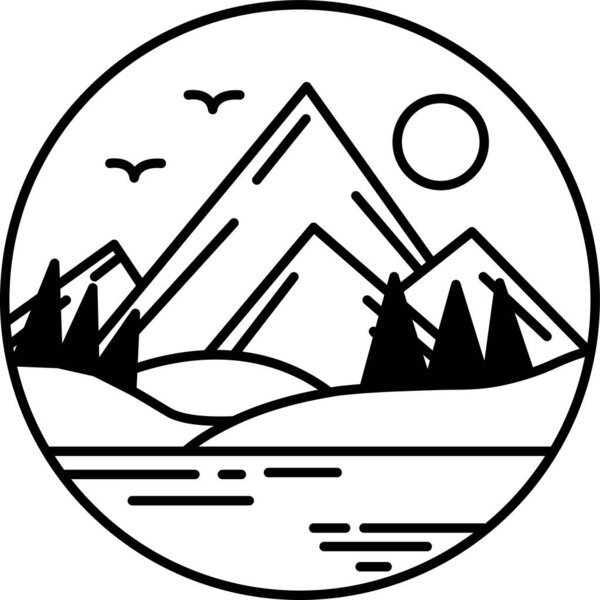 A mountain range with a sky and a sun in the background