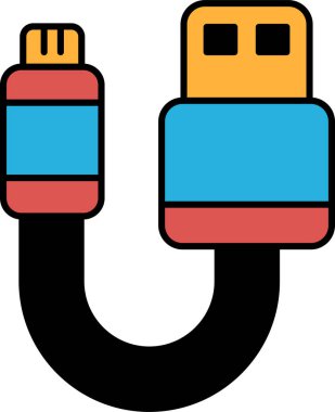Mavi kablosu olan renkli bir USB kablosu. Kablo uzundur ve kırmızı ve sarı bir bölümü vardır.
