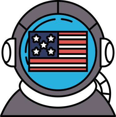 Kaskında kırmızı, beyaz ve mavi Amerikan bayrağı olan bir astronot.