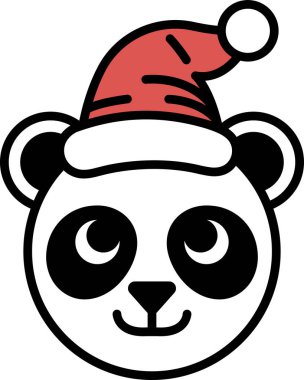 Bir çizgi film pandası beyaz şapkalı kırmızı ve beyaz bir şapka takıyor. Panda 'nın yüzünde kocaman bir gülümseme var. Mutlu ve şen şakrak olduğu izlenimini veriyor.