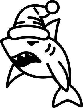 Kafasında şapka olan bir karikatür köpekbalığı.