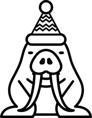 Noel Baba şapkası takan bir mors karikatürü.