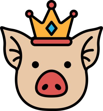 Kafasında taç olan bir domuz. Domuz bir taç takıyor ve krallara layık bir görünümü var.