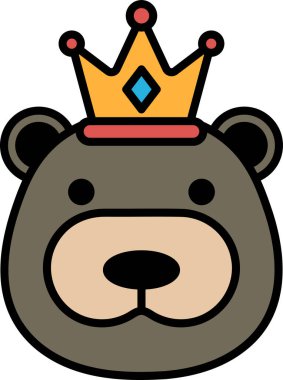 Kafasında taç olan bir çizgi film ayısı. Ayı bir taç takıyor ve mutlu bir ifadeye sahip.