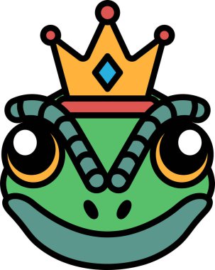 Kafasında taç olan bir çizgi film kurbağası.