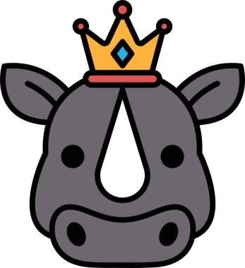 A rhino with a crown on its head. The rhino is wearing a crown and has a regal appearance clipart